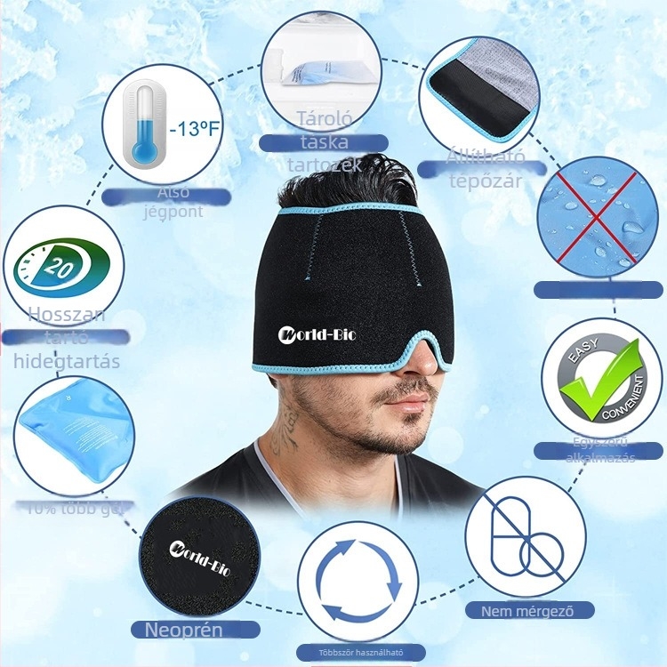 Fejre rögzíthető hűtő sapka gél töltettel, hűtésre és fizioterápiára | Nylon anyag, gél töltet, 860 g
