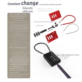 Szív alakú mechanikus jelszavas zár 06U – cinkötvözet, iskola táska, poggyász és tornazsák számára; 4 mm zárókar vastagság, 15 mm rúd távolság