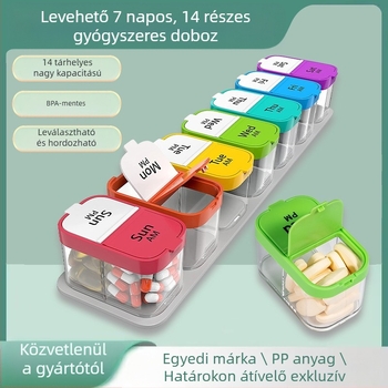 A-273 Gyógyszeres doboz, 7 napos, 14 rekeszes, műanyag (PC+PP), porálló, 1L