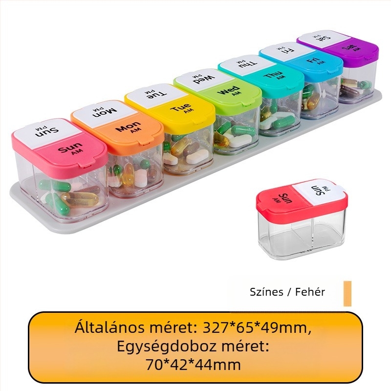 A-273 Gyógyszeres doboz, 7 napos, 14 rekeszes, műanyag (PC+PP), porálló, 1L