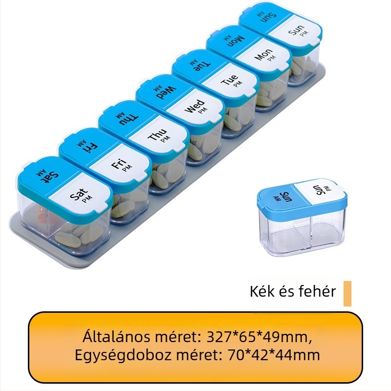 A-273 Gyógyszeres doboz, 7 napos, 14 rekeszes, műanyag (PC+PP), porálló, 1L