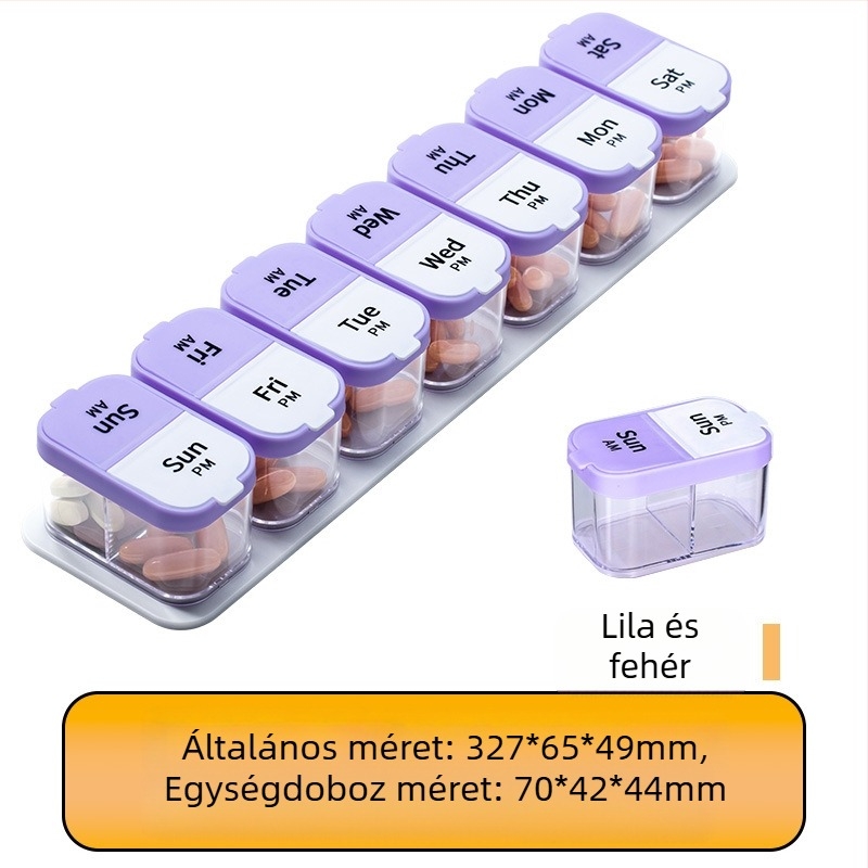 A-273 Gyógyszeres doboz, 7 napos, 14 rekeszes, műanyag (PC+PP), porálló, 1L
