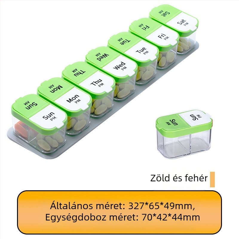 A-273 Gyógyszeres doboz, 7 napos, 14 rekeszes, műanyag (PC+PP), porálló, 1L