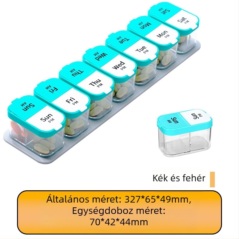 A-273 Gyógyszeres doboz, 7 napos, 14 rekeszes, műanyag (PC+PP), porálló, 1L