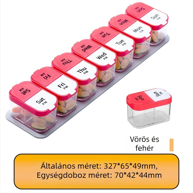 A-273 Gyógyszeres doboz, 7 napos, 14 rekeszes, műanyag (PC+PP), porálló, 1L