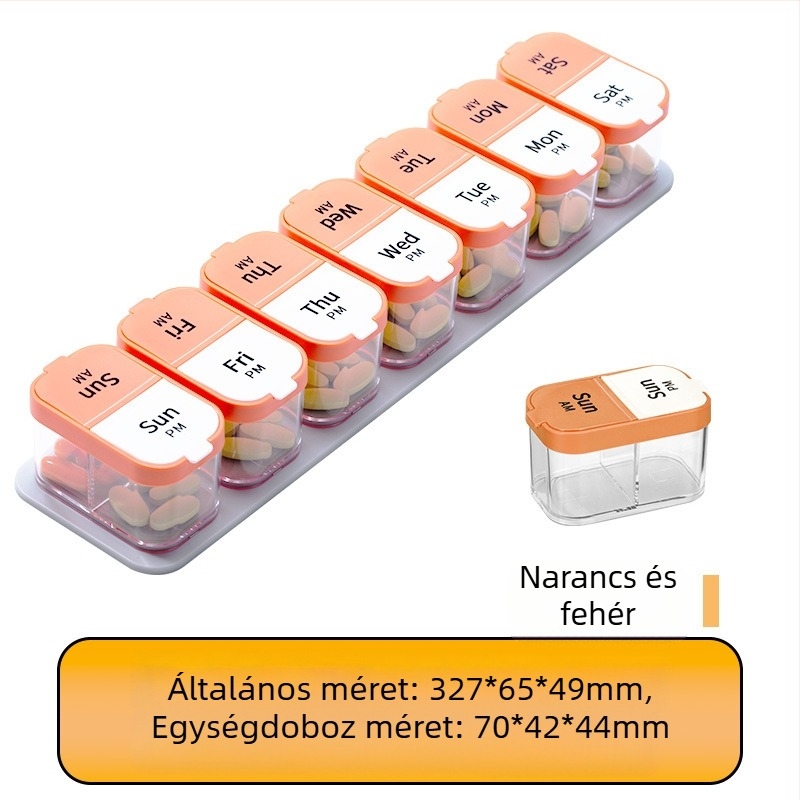 A-273 Gyógyszeres doboz, 7 napos, 14 rekeszes, műanyag (PC+PP), porálló, 1L