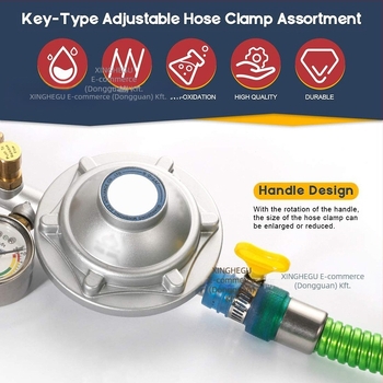 201 rozsdamentes acél fogantyús tömlőbilincs – névleges Ø8–29 mm, rögzítő Ø4–10 mm, cső rögzítéséhez, Galaxy Valley