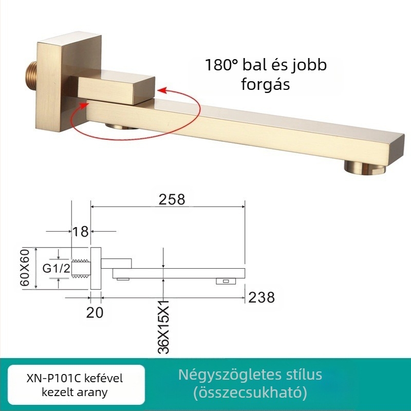 Rejtett réz csap a zuhanyhoz és mosdóhoz, menetes csatlakozás, 6 MPa, 1–80°C, modern stílus