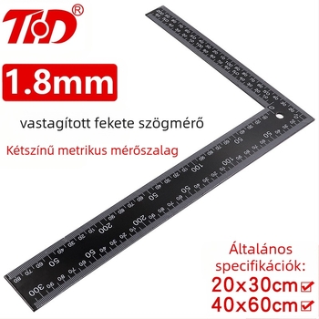 L-alakú szögmérő, magas széntartalmú acélból, szögmeghatározáshoz, 1 mm pontossággal, testreszabható