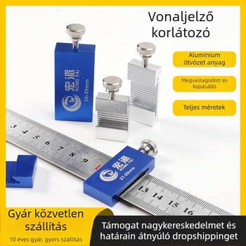 Rozsdamentes acélból készült vonalzó pozicionáló blokk faipari felhasználásra – vonalbeállító eszköz, korlátozó blokk, támasztó csúszka