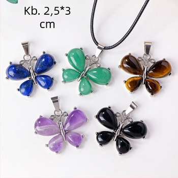 Pillangó medálos nyaklánc kristályból és agátból, fémötvözetben – modern minimalist stílus