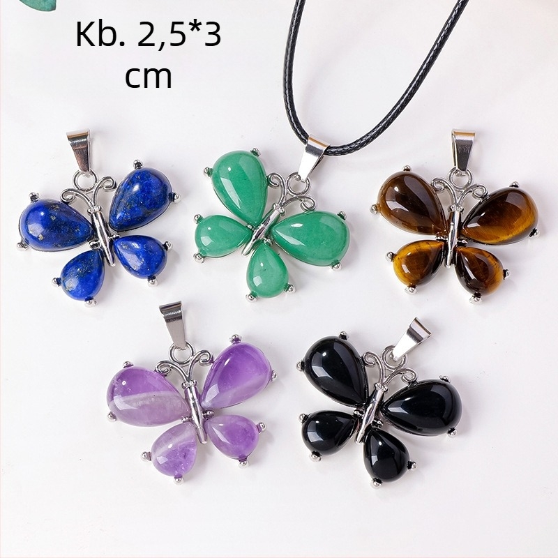 Pillangó medálos nyaklánc kristályból és agátból, fémötvözetben – modern minimalist stílus