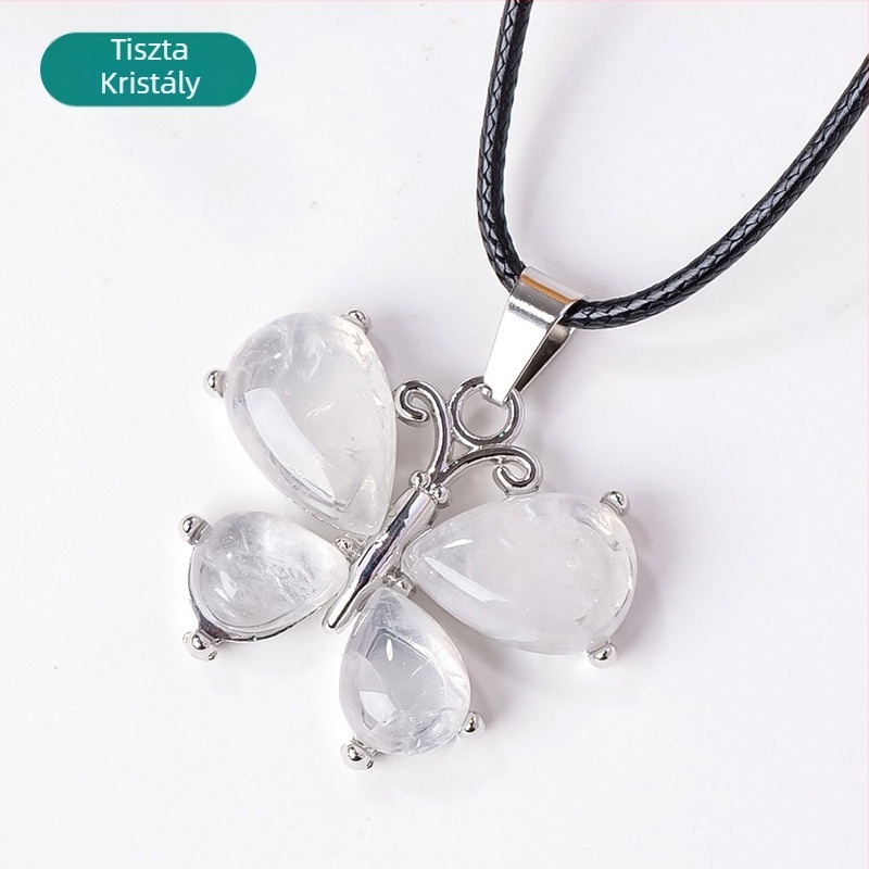 Pillangó medálos nyaklánc kristályból és agátból, fémötvözetben – modern minimalist stílus