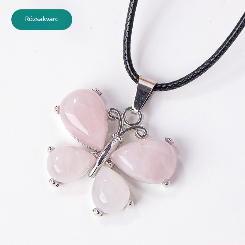 Pillangó medálos nyaklánc kristályból és agátból, fémötvözetben – modern minimalist stílus