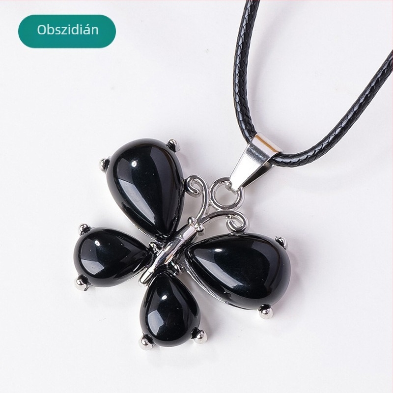 Pillangó medálos nyaklánc kristályból és agátból, fémötvözetben – modern minimalist stílus