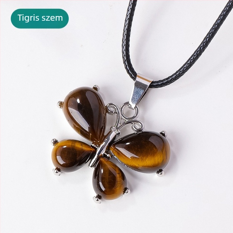 Pillangó medálos nyaklánc kristályból és agátból, fémötvözetben – modern minimalist stílus