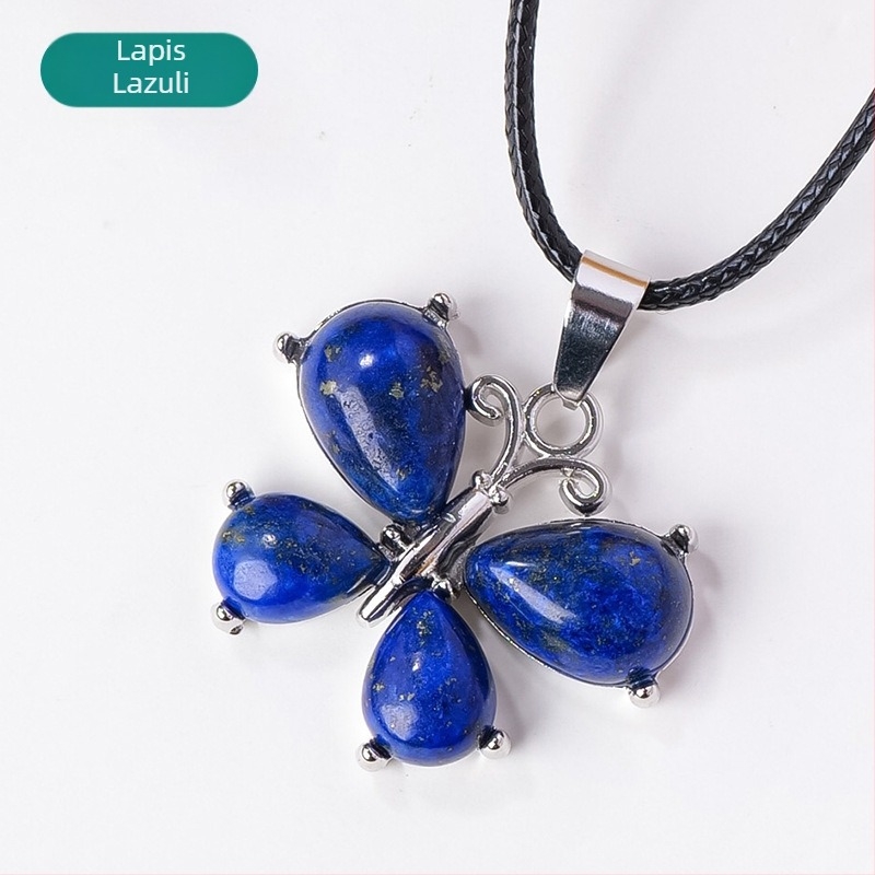 Pillangó medálos nyaklánc kristályból és agátból, fémötvözetben – modern minimalist stílus