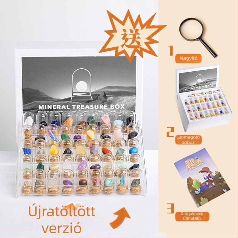 Kristály-geometriai díszgyűjtemény – ásványi kristály példányok, karton csomagolás, modern minimalist stílus