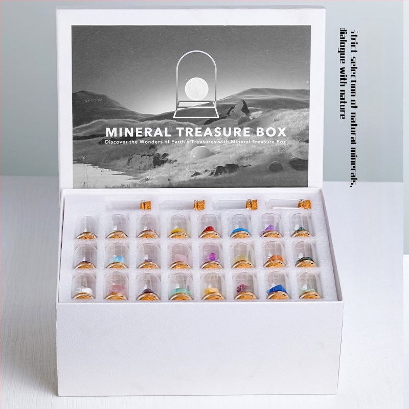 Kristály-geometriai díszgyűjtemény – ásványi kristály példányok, karton csomagolás, modern minimalist stílus