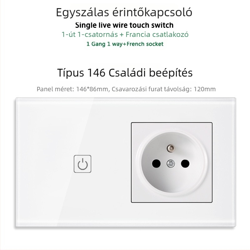 146-típusú érintő-panel 1/2/3 kapcsolóval, francia szabványú kettős USB aljzat, falon történő szerelés, 16A