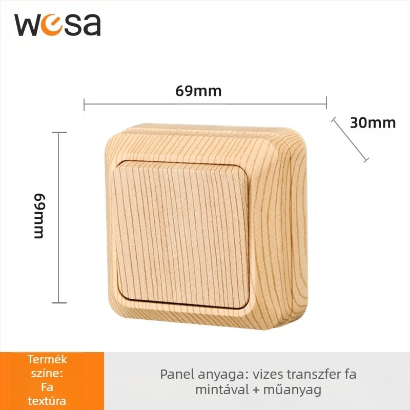 Fali konnektor kapcsolóval, Európai szabvány, 10A, 100–250V, sárgarézház, CE