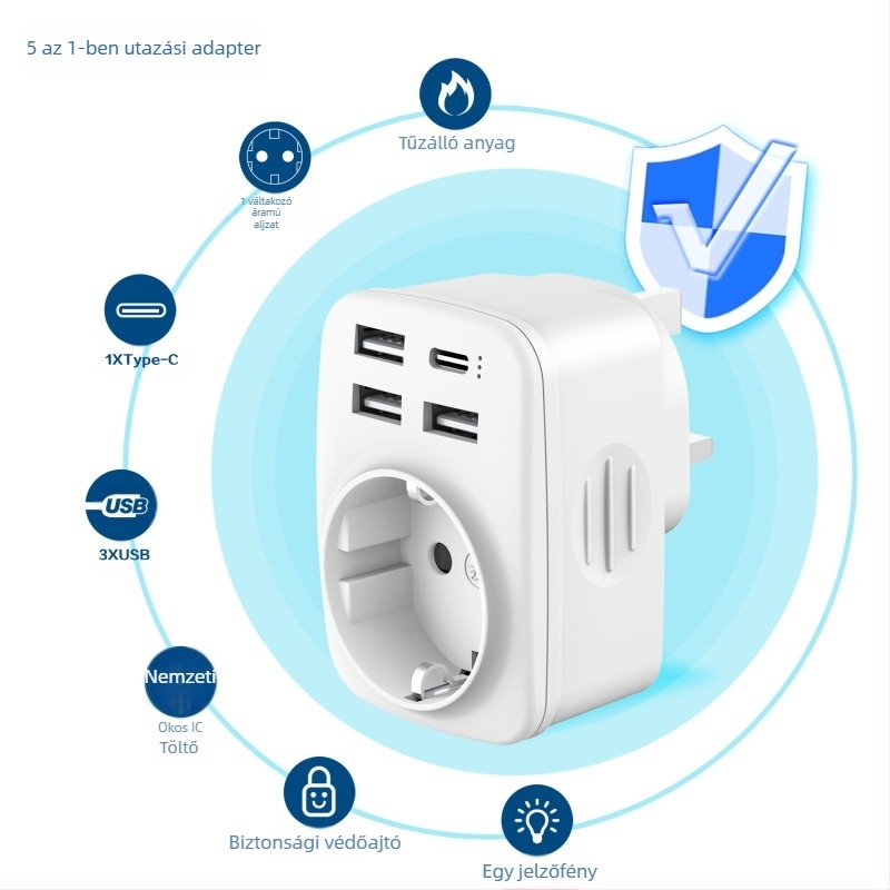 UK–EU dugaszolóadapter - CE tanúsított, 1500W, átalakító csatlakozó, -45°C-tól 60°C-ig