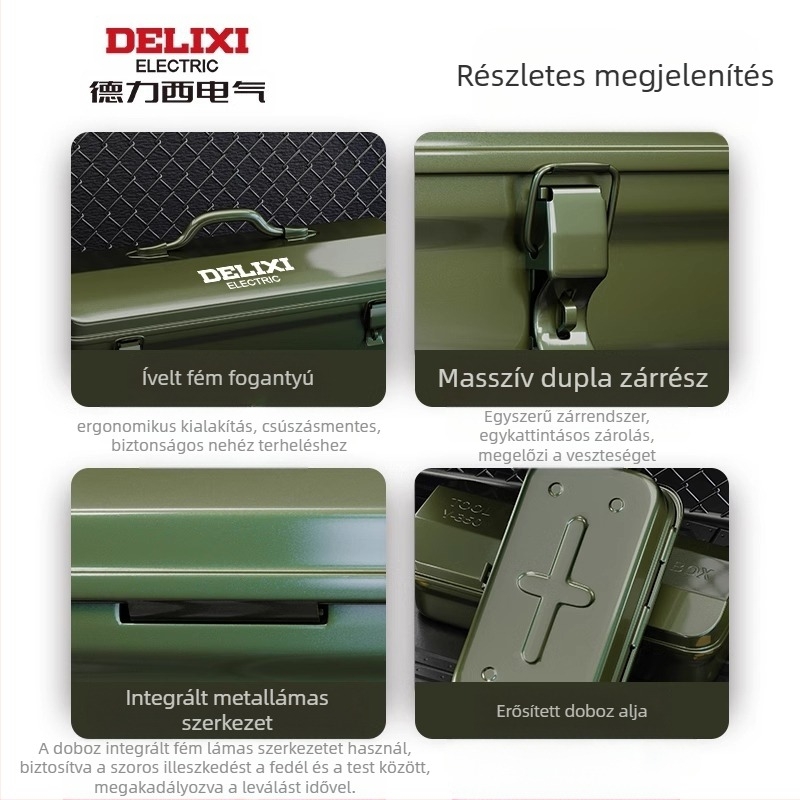 Delixi Fém Szerszámtároló – Hordozható, egyrétegű kialakítás, autó, otthon és kert használatra