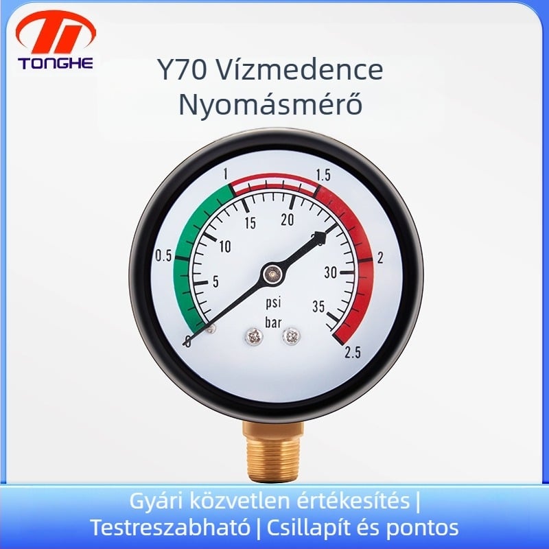 Víztartály nyomásmérő precíziós – Modell Y70, Típus: Nyomásmérő, Mérési tartomány 0-2.5, Pontosság 2.5, Csatlakozás: manuális