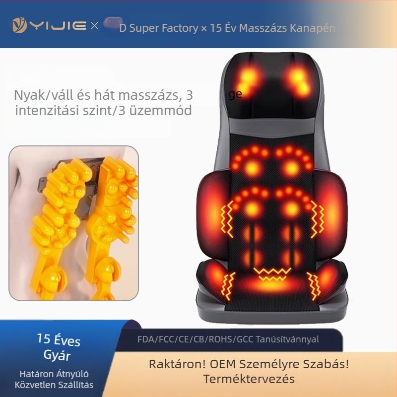 Nyak, Hát és Derék Masszírozó Párna — automata ülő masszírozó, 6+ fej, 3. fokozat, forró kompresszió, AC tápegység
