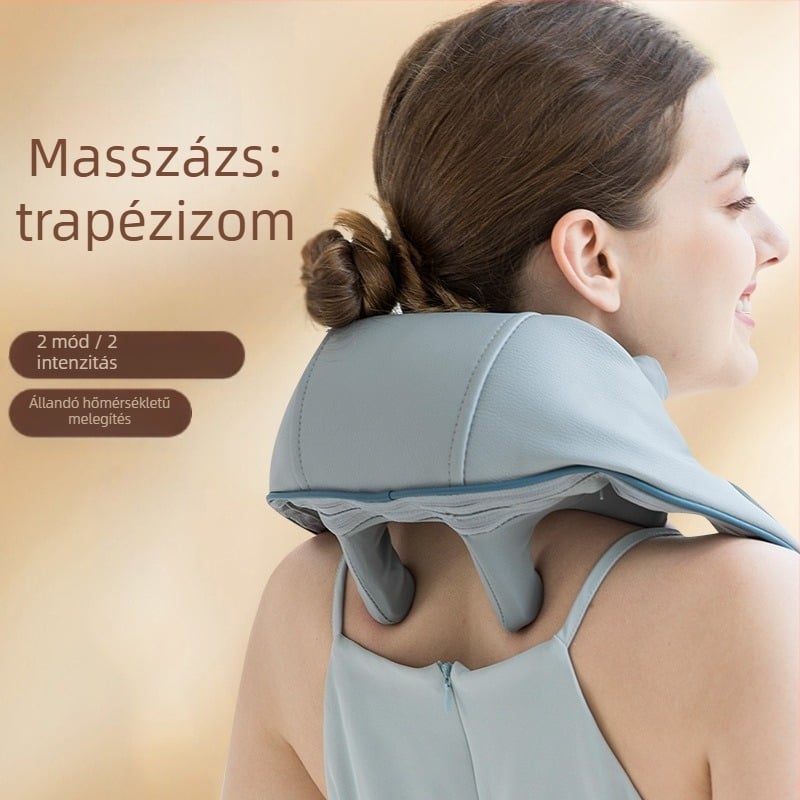 Nyak- és vállmasszírozó kendő – 6 fejű dagasztó masszázs, melegítő kompresszió és infravörös terápia, USB táplálás (OS-1219)