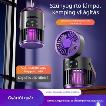 Asztali ventilátor szúnyogirtóval, 2 az 1-ben, kültéri kempingezéshez, beépített 2000–4000 mAh akkumulátor, 5V/5W, brushless motor, 5 lapát