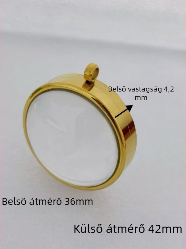 Rozsdamentes acél geometriai medálos nyaklánc átlátszó convex kapszulával ásványi kristályokhoz, elektroplakált felület, nem fakul