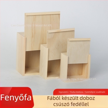 Kioldható fedelű négyzet alakú fa doboz ékszerek és órák számára – természetes fa, logó nyomtatás lehetséges