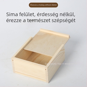 Kioldható fedelű négyzet alakú fa doboz ékszerek és órák számára – természetes fa, logó nyomtatás lehetséges