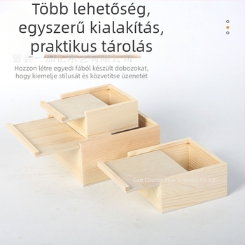 Kioldható fedelű négyzet alakú fa doboz ékszerek és órák számára – természetes fa, logó nyomtatás lehetséges