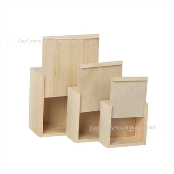 Kioldható fedelű négyzet alakú fa doboz ékszerek és órák számára – természetes fa, logó nyomtatás lehetséges