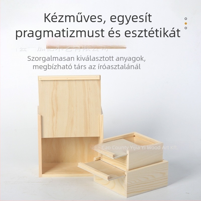 Kioldható fedelű négyzet alakú fa doboz ékszerek és órák számára – természetes fa, logó nyomtatás lehetséges