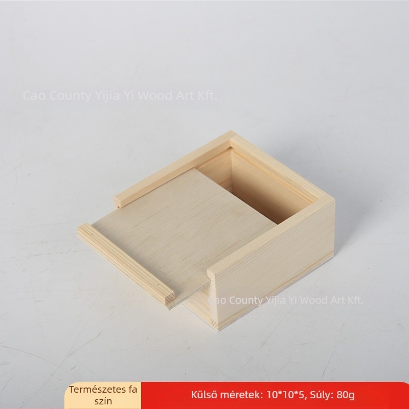 Kioldható fedelű négyzet alakú fa doboz ékszerek és órák számára – természetes fa, logó nyomtatás lehetséges