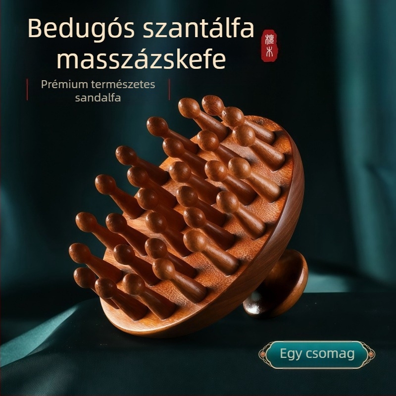 Szanál masszázsfa hajápoló fésű, szantálfa korongfejjel a fejbőr masszírozásához és hajápoláshoz, kód 6226; licencelt márka Maimaimeng; Márka: Other