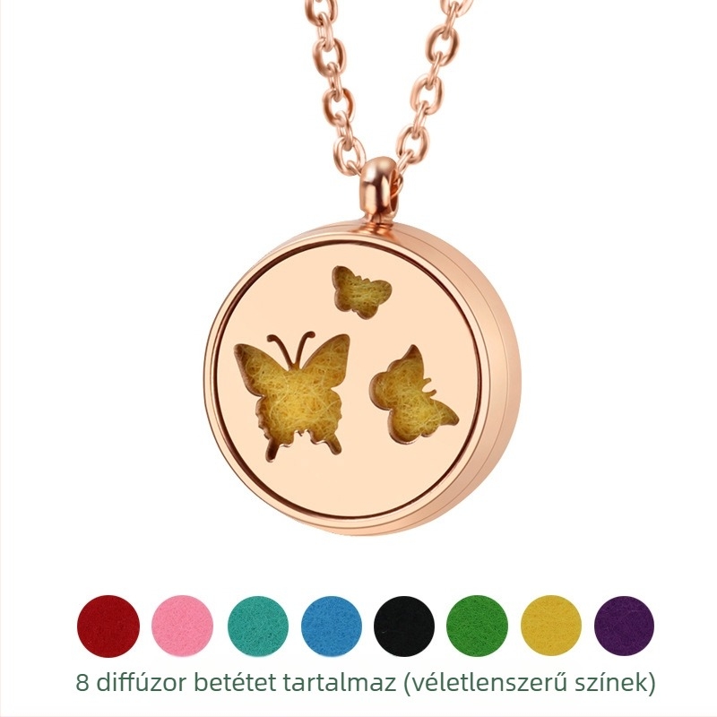 Aromaterápiás nyaklánc - titán acélból készült medál, üreges geometrikus dizájn, illóolaj-diffúzor