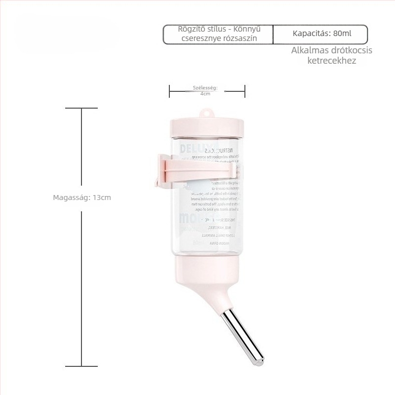 Műanyag hörcsög víztartó palack golyós ivófejjel és függő tartóval, 100 g