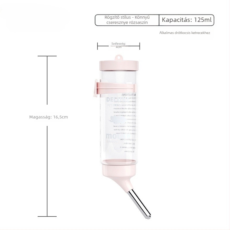 Műanyag hörcsög víztartó palack golyós ivófejjel és függő tartóval, 100 g