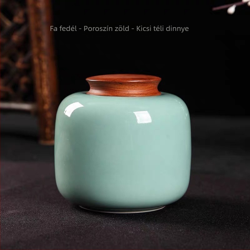 Celadon kerámia teáskanniszta, zárható tároláshoz, márka Yiyun, ajándékdobozos csomagolás