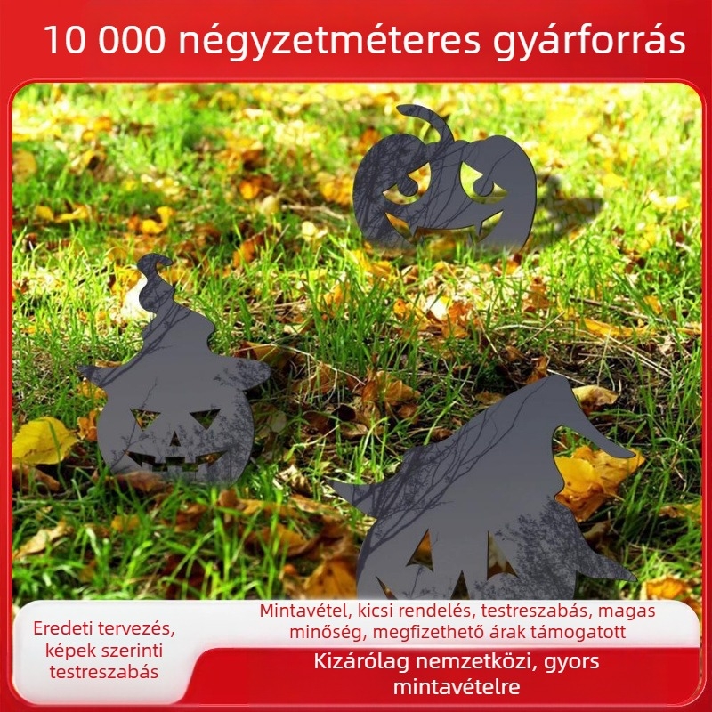 Kültéri akril dekoráció – Halloween tök, kertre szánt sziluett talajba szúrható tartóval