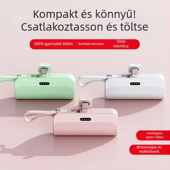 Kapszula formájú hordozható power bank, 5000mAh, 10W gyorstöltés, 5V bemenet, AFC protokoll