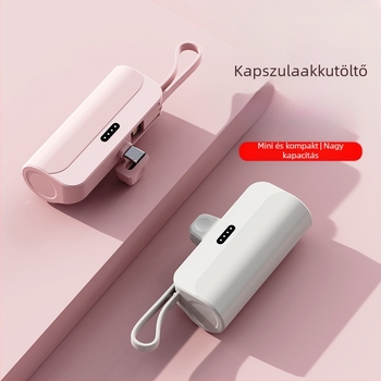 Kapszula formájú hordozható power bank, 5000mAh, 10W gyorstöltés, 5V bemenet, AFC protokoll