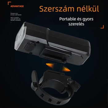Kerékpár első lámpa éjszakai kerékpározáshoz, újratölthető, vízálló, mountain bike kompatibil (újratölthető, vízálló, éjszakai használat, mountain bike)