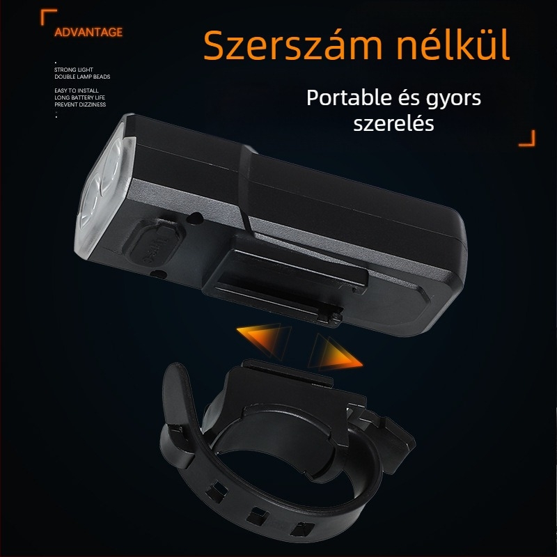 Kerékpár első lámpa éjszakai kerékpározáshoz, újratölthető, vízálló, mountain bike kompatibil (újratölthető, vízálló, éjszakai használat, mountain bike)