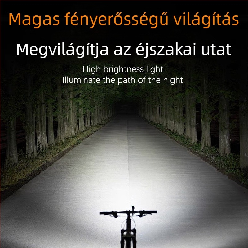 Kerékpár első lámpa éjszakai kerékpározáshoz, újratölthető, vízálló, mountain bike kompatibil (újratölthető, vízálló, éjszakai használat, mountain bike)