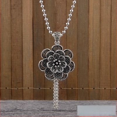 Titánium- acél pulóverlánc nyaklánc, etnikus stílus, golyólánc, függővel